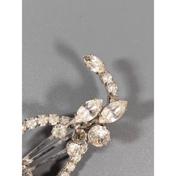 Vintage Clear Rhinestone Floral Bouquet Leaf Silver Tone Brooch Paste Pin Spray - Picture 6 of 13